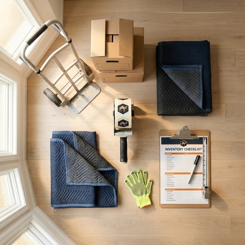 Professional moving supplies and packing materials layout for Warner residential relocations